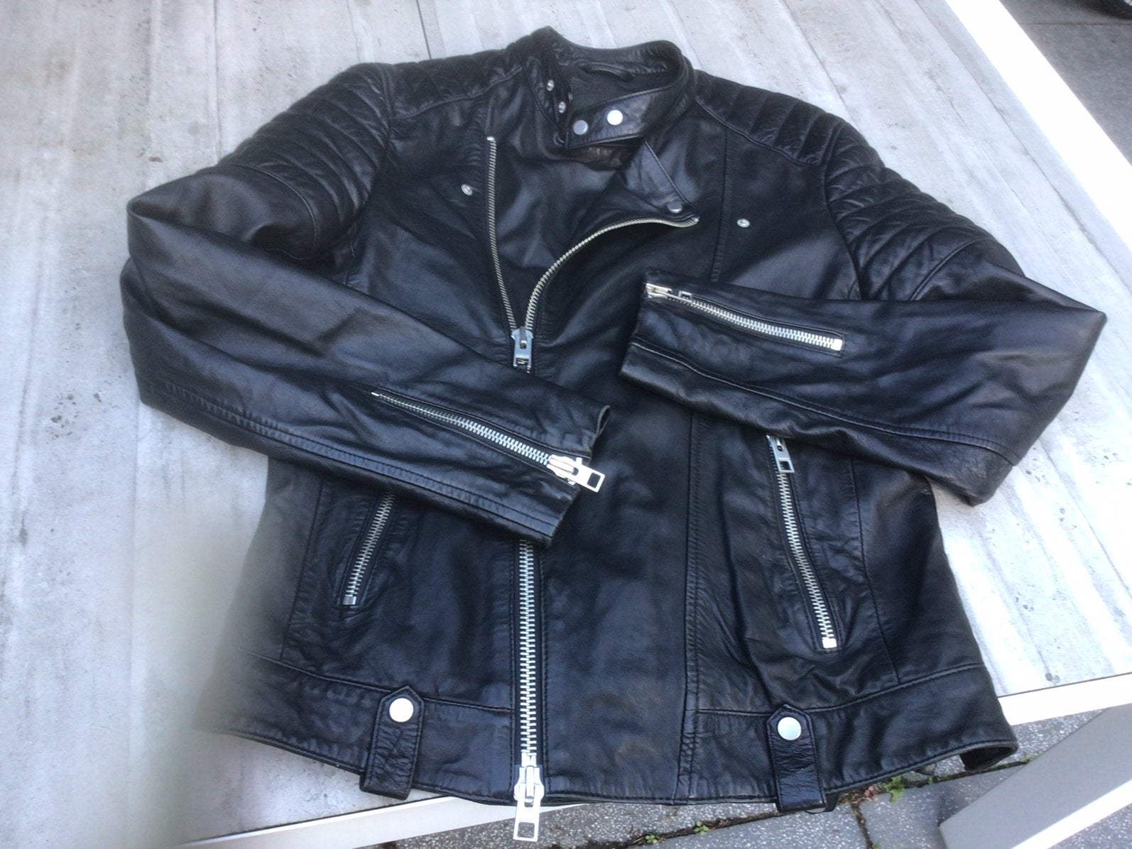 Allsaints leren Biker jacket, Ophalen, Zo goed als nieuw, Overige maten, Zwart
