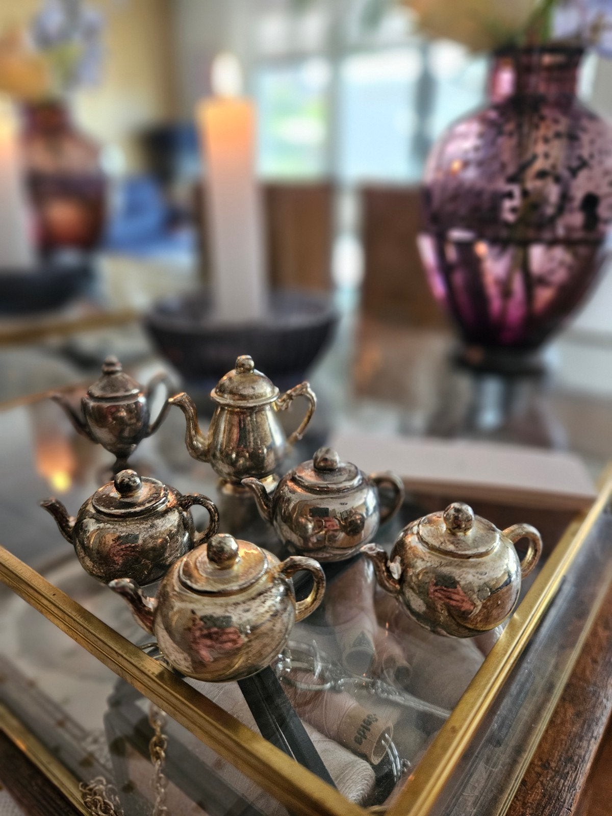 Set van 6 theepot naamkaarthouders, Huis en Inrichting, Woonaccessoires | Overige, Gebruikt, Metaal, Zilver, Vintage, Ophalen of Verzenden