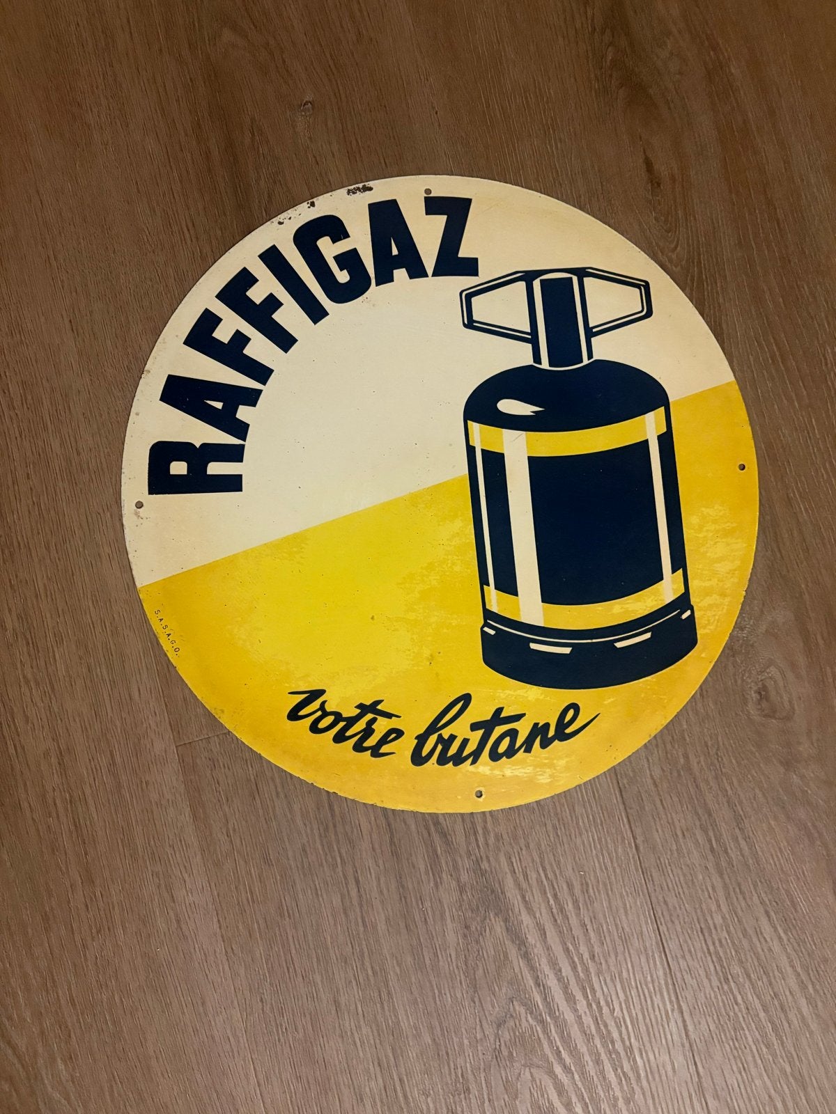 Vintage Raffigaz Reclamebord - Rond 40 cm, Verzamelen, Ophalen of Verzenden, Gebruikt, Reclamebord