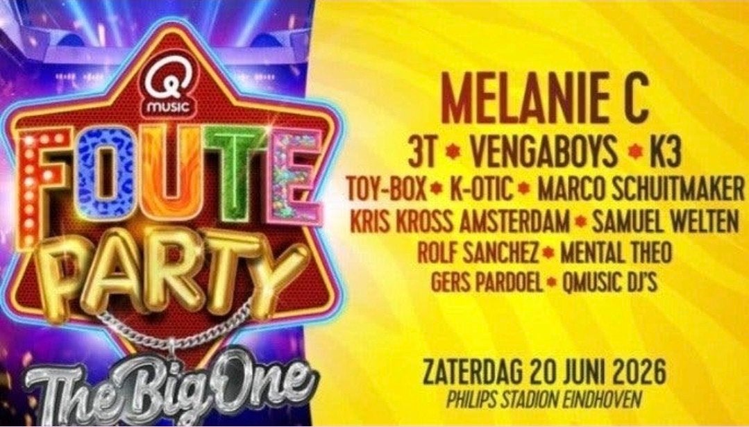 2 tickets Qmusic foute party, sta plaatsen op het veld, Twee personen