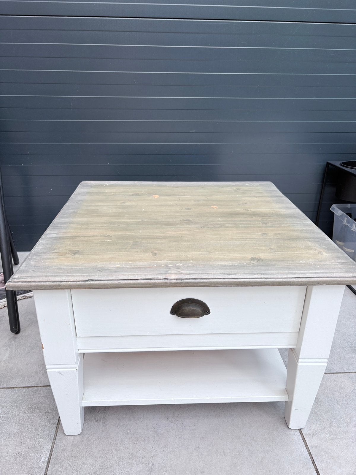 Houte witte tafel met la, Ophalen, Gebruikt, Vierkant, 50 tot 100 cm