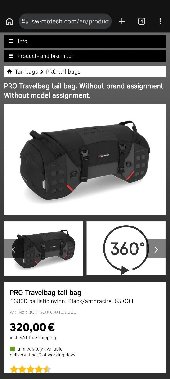 Sw motech pro tailbag, Ophalen, Zo goed als nieuw
