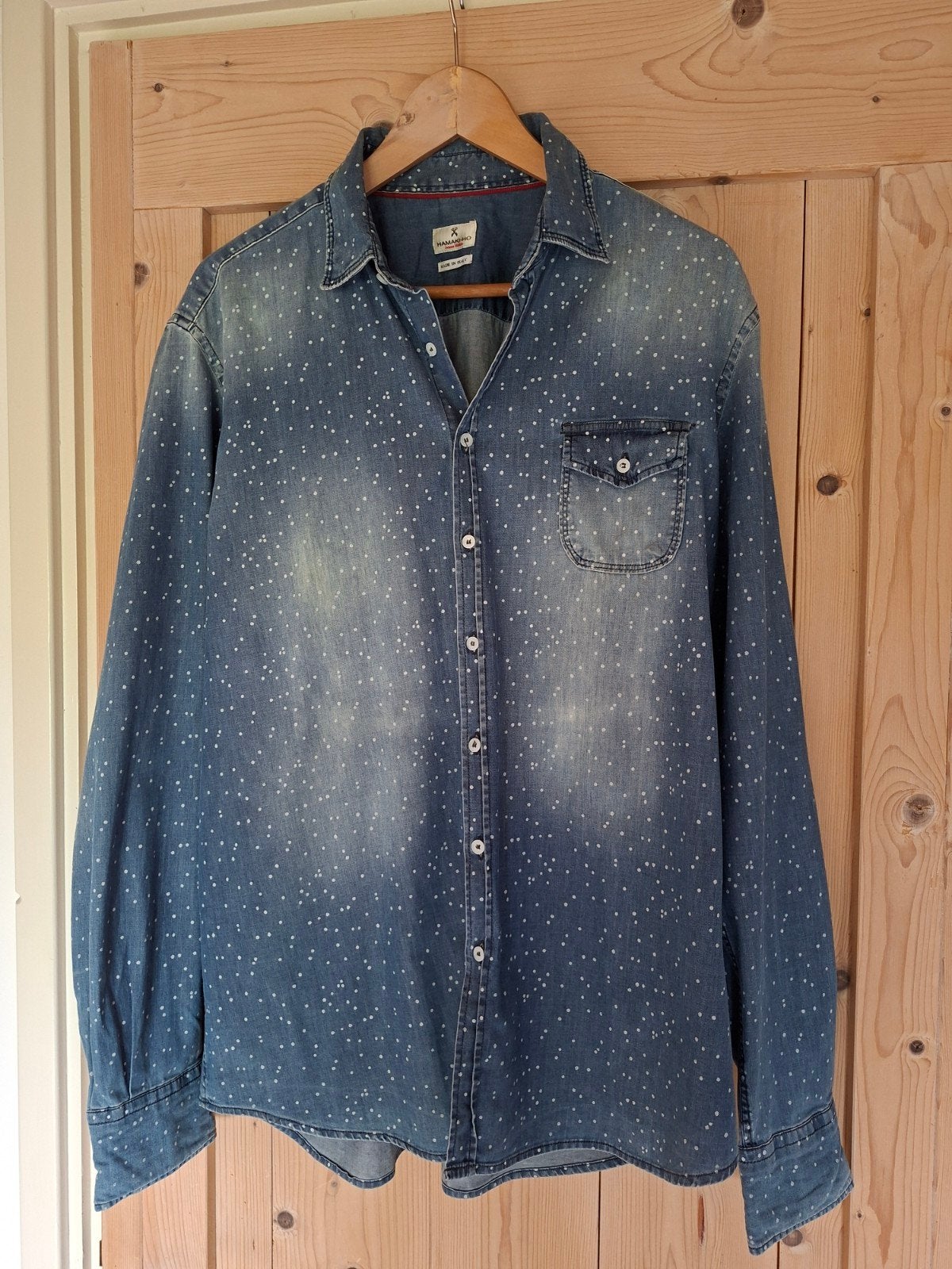 SALE, €7,50, Jeans overhemd, spijkeroverhemd, merk Hamaki-Ho, Ophalen of Verzenden, Zo goed als nieuw, Blauw, Halswijdte 43/44 (XL)