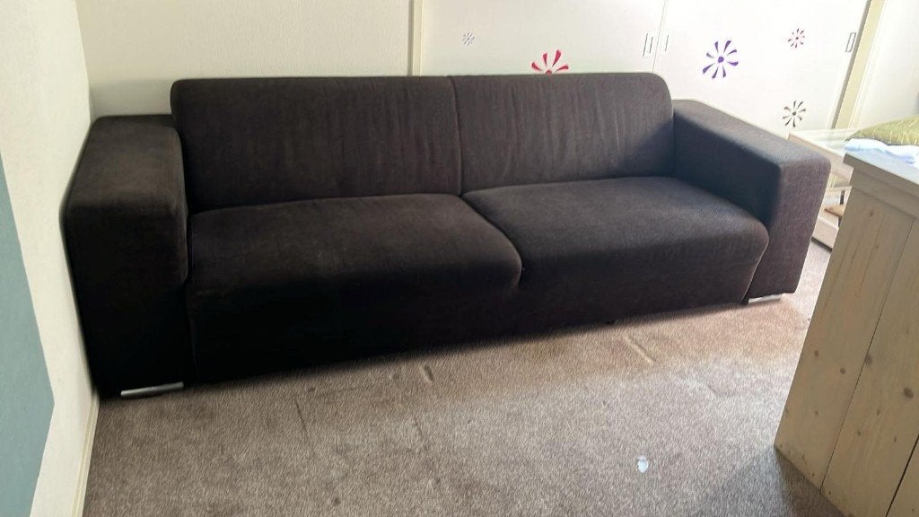 Nette bruine bank met hocker, Ophalen, Gebruikt, 75 tot 100 cm, Rechte bank