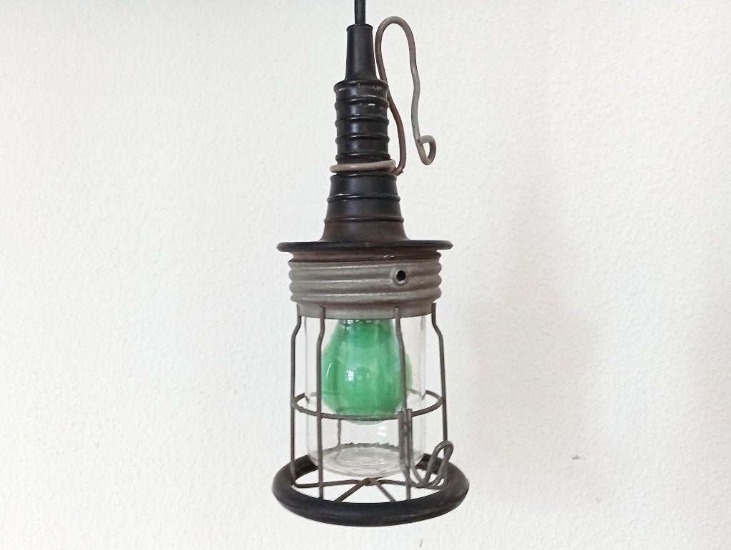 Oude looplamp als vintage hanglamp, Ophalen of Verzenden, Gebruikt, Glas, Industrieel