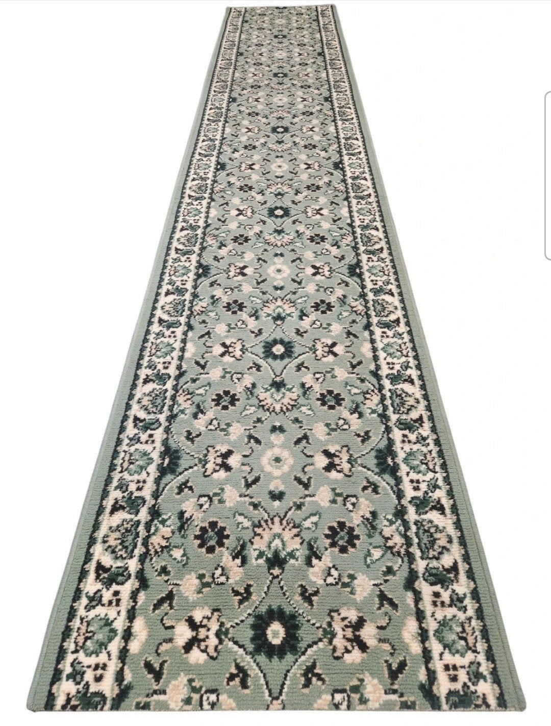 Vintage oosters floral tapijt loper groen 58x300cm, Crème, Klassiek, Traditioneel, Oosters, 200 cm of meer, Www.hypepopup.nl