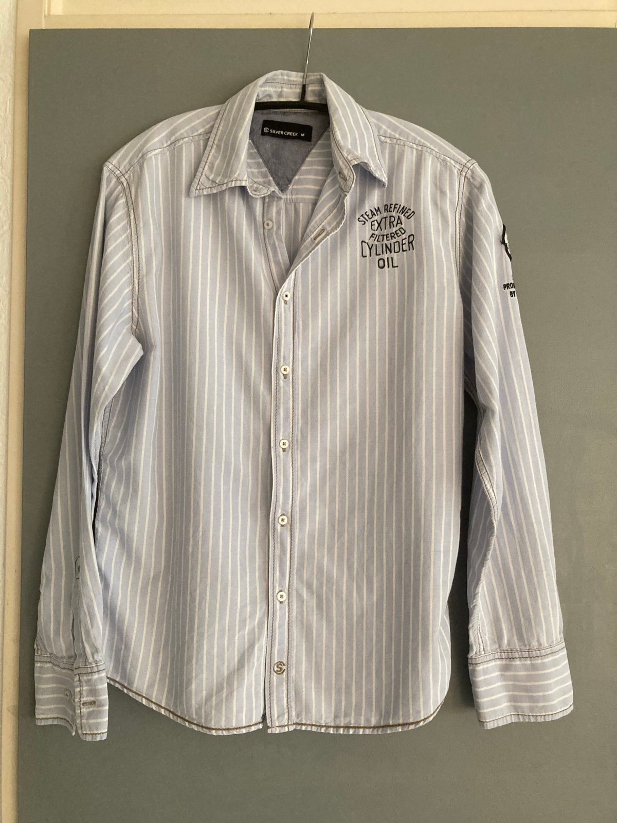 Mooi blauw gestreept overhemd Silver Creek maat M, Kleding | Heren, Overhemden, Ophalen of Verzenden, Zo goed als nieuw, Blauw