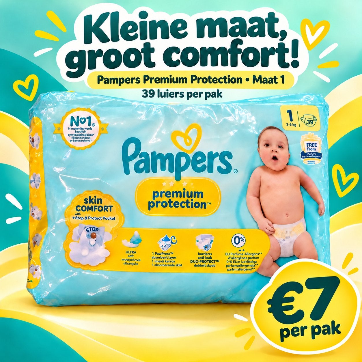 Pampers Premium Protection Maat 1 - 39 luiers, Ophalen of Verzenden, Nieuw