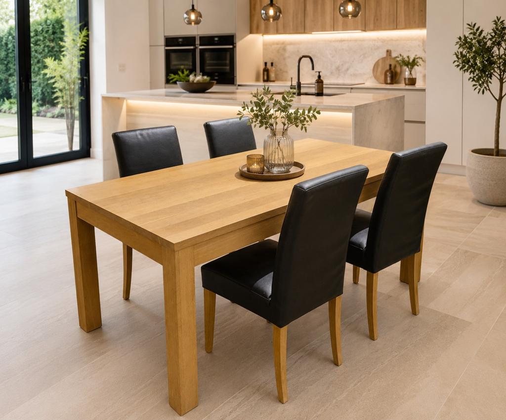 Eettafel + 4 stoelen 180x90 cm, Ophalen, Gebruikt, 50 tot 100 cm, 150 tot 200 cm