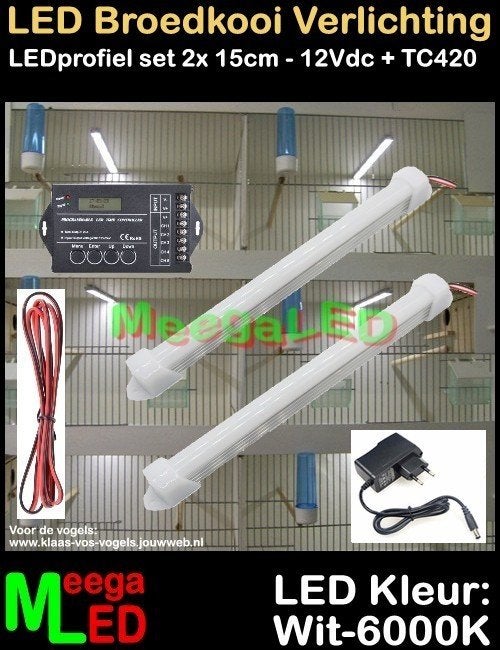 LED profiel TC420 SET 2x 15cm WIT Broedkooi Kweekkooi, Dieren en Toebehoren, Ophalen of Verzenden, Nieuw, Aluminium, Broedkooi of Kweekkooi