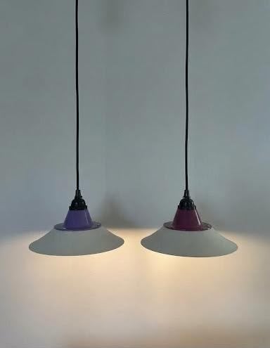 Unieke Deense hanglampen (2 stuks) Model Riva Vintage, Gebruikt, Scandinavisch / Vintage, Metaal, E27 (groot)