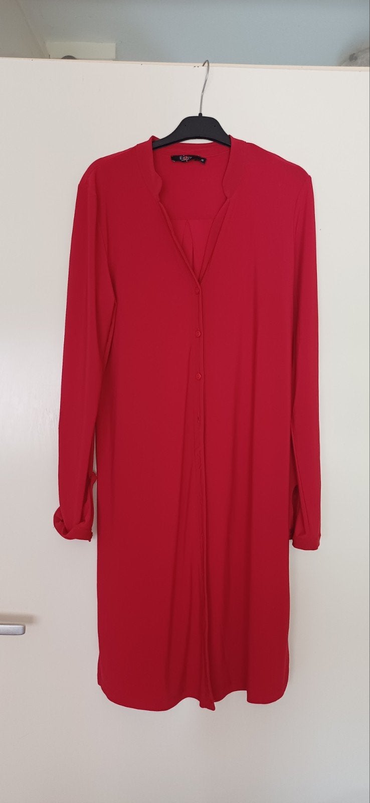 Enjoy mooie rode soepelvallende blouse jurk met oprolmouwtje, Maat 38/40 (M), Enjoy, Nieuw, Ophalen of Verzenden