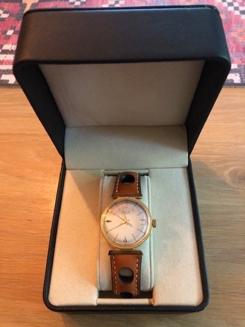 Vintage Avia heren polshorloge met 15 jewels uit jaren 1950-, Overige merken, Leer, Staal, Polshorloge