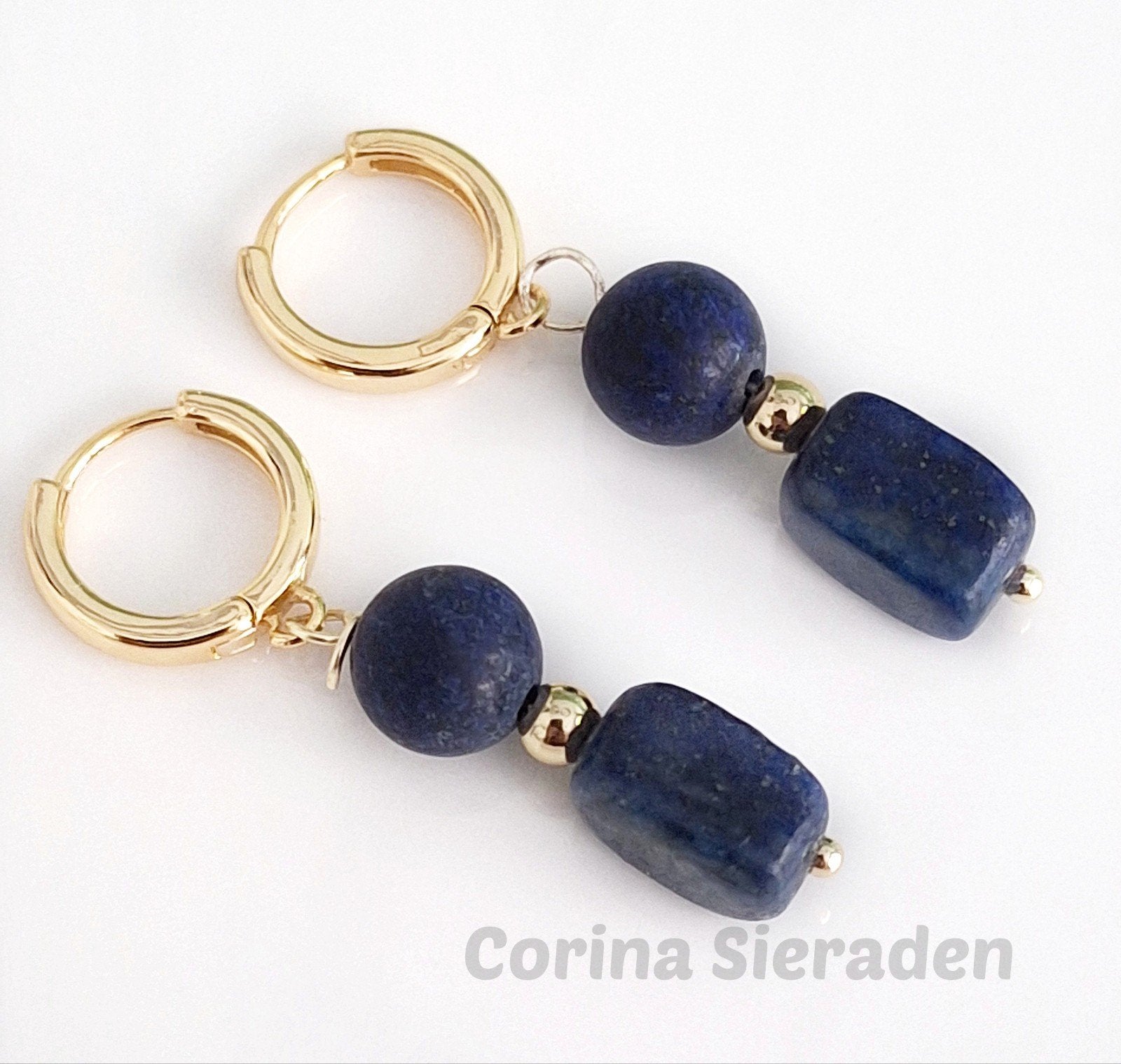 Vergulde oorringen met lapis lazuli, Ophalen of Verzenden, Nieuw