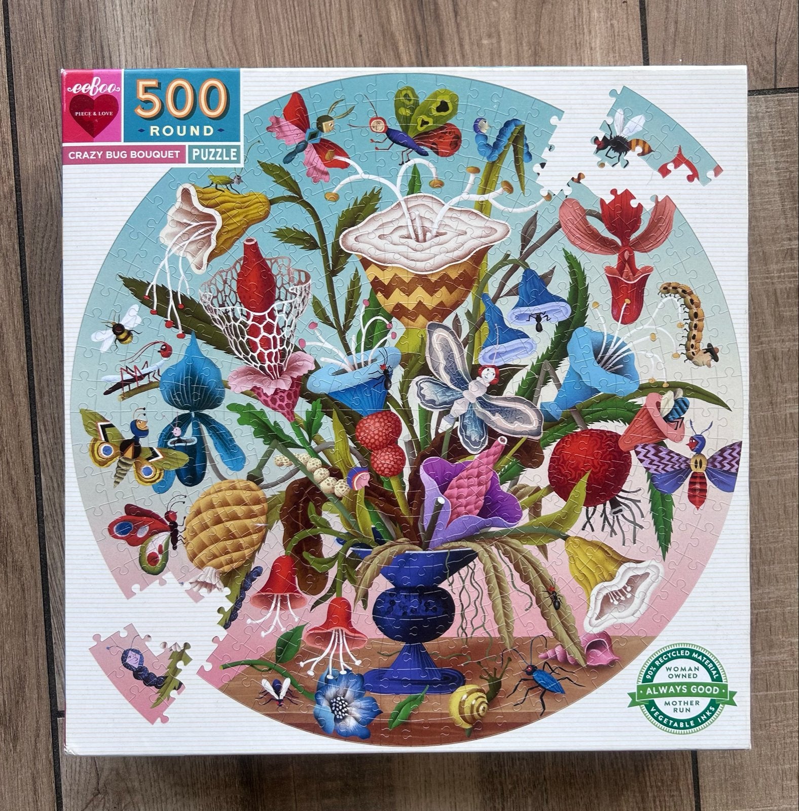 Ooboo Crazy Bug Bouquet Ronde Puzzel 500 Stukjes, Ophalen of Verzenden, Gebruikt