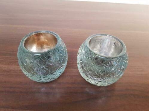 2 sfeerlichtjes, hoogte 7,5 cm, Ophalen of Verzenden, Zo goed als nieuw, Glas
