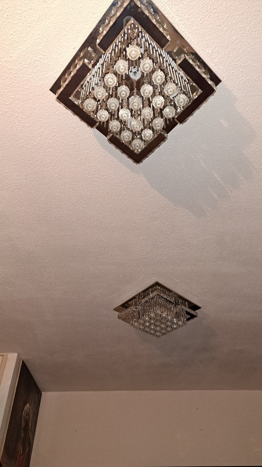 2x Swarovski LED Plafondlampen met Afstandsbediening, Ophalen, Overige fittingen, Zo goed als nieuw, Modern, Luxe, Kristal