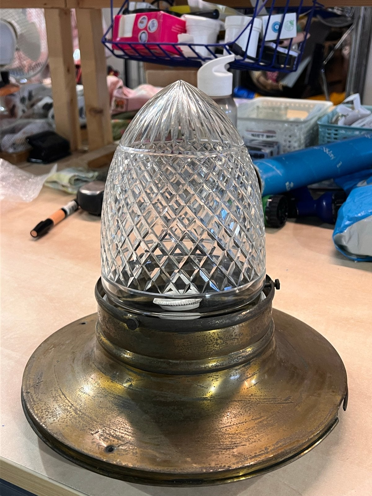 Vintage wandlamp plafoniere met Geslepen Glazen Kap, Ophalen of Verzenden