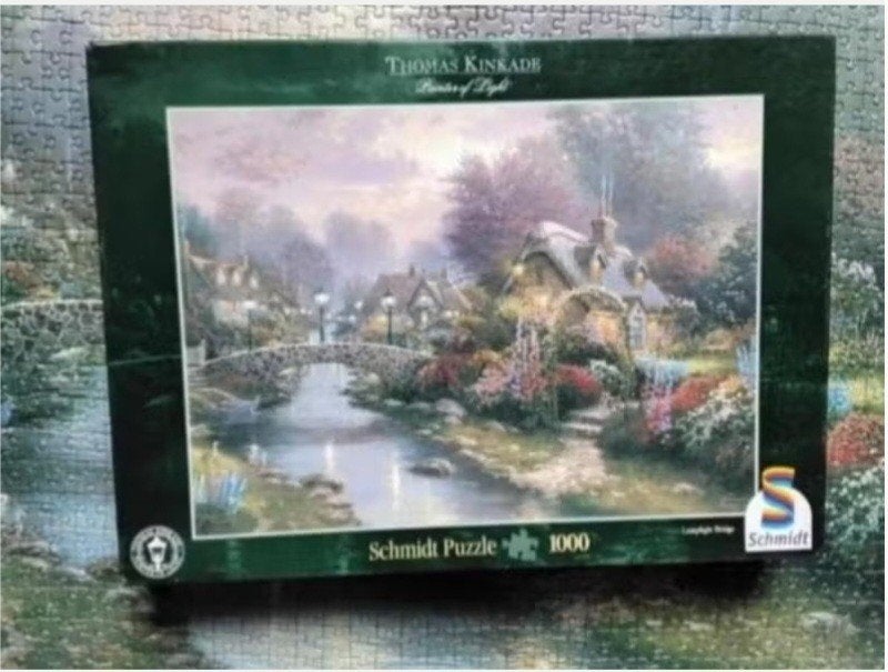 Schmidt puzzel Thomas Kinkade 'lamplight bridge', Ophalen, 500 t/m 1500 stukjes, Zo goed als nieuw, Legpuzzel