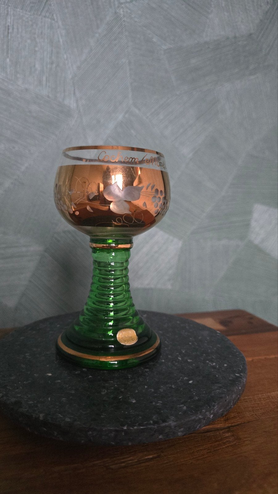 Vintage Duits wijnglas met gouden decoratie, Ophalen of Verzenden