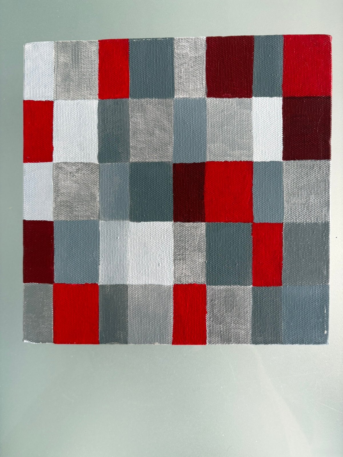 Mireille Dijks, schilderij rood/grijs geblokt, Ophalen