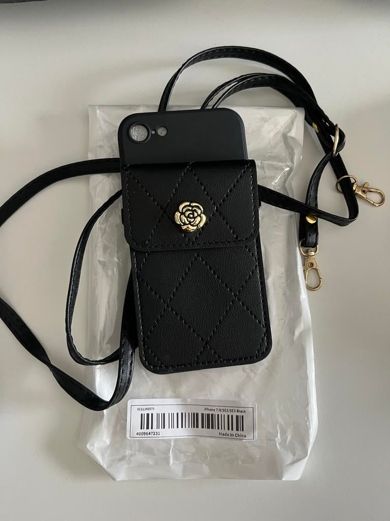 Zwart iPhone hoesje met schouderbandje - iPhone 7/8/SE2/SE3, Ophalen of Verzenden, Nieuw, IPhone 7, Hoesje of Tasje