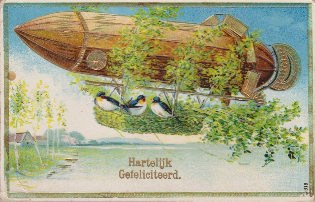 Zeppelin Zwaluw Leuke oude relief gouddruk AK 1911, Verzenden, Voor 1920, Gelopen, Overige thema's