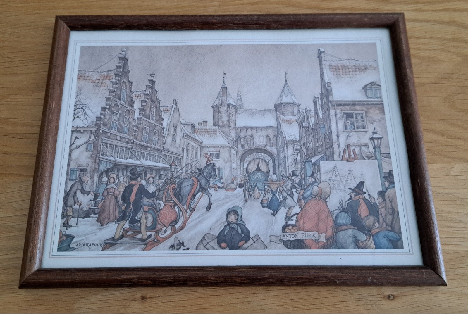 Anton Pieck reproductie 27x20cm, ingelijst, Antiek en Kunst, Kunst | Schilderijen | Klassiek, Ophalen of Verzenden, Klassiek, Print