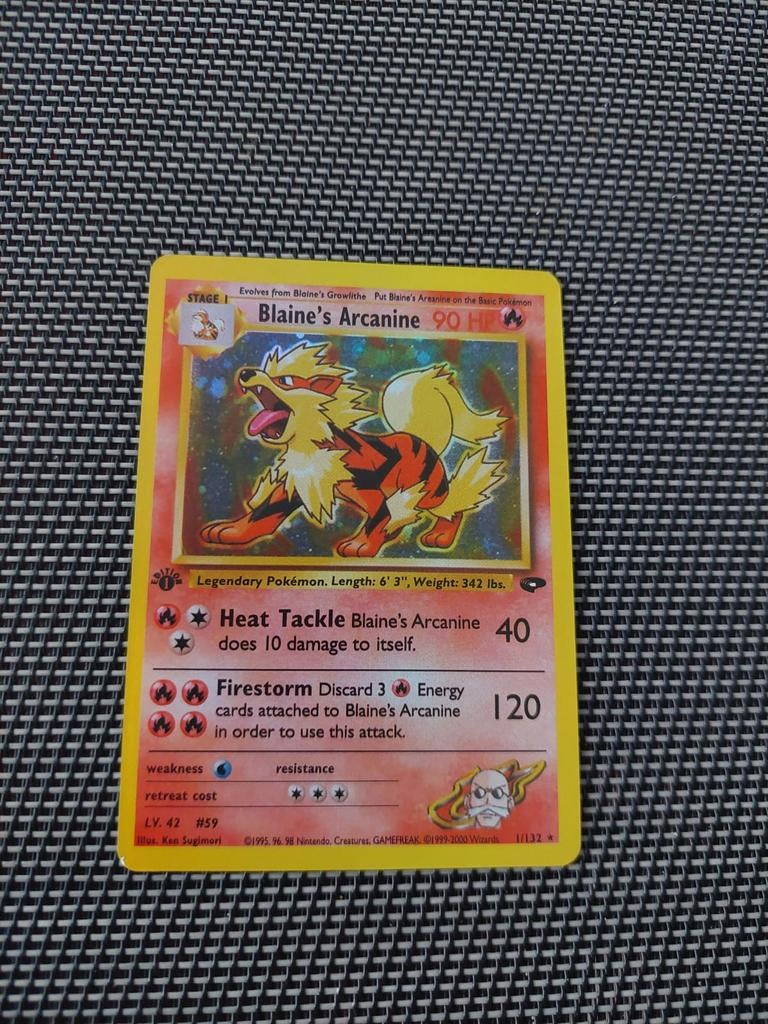 Blaine's Arcanine gym Challenge holo proxy, Ophalen of Verzenden, Zo goed als nieuw, Losse kaart, Foil
