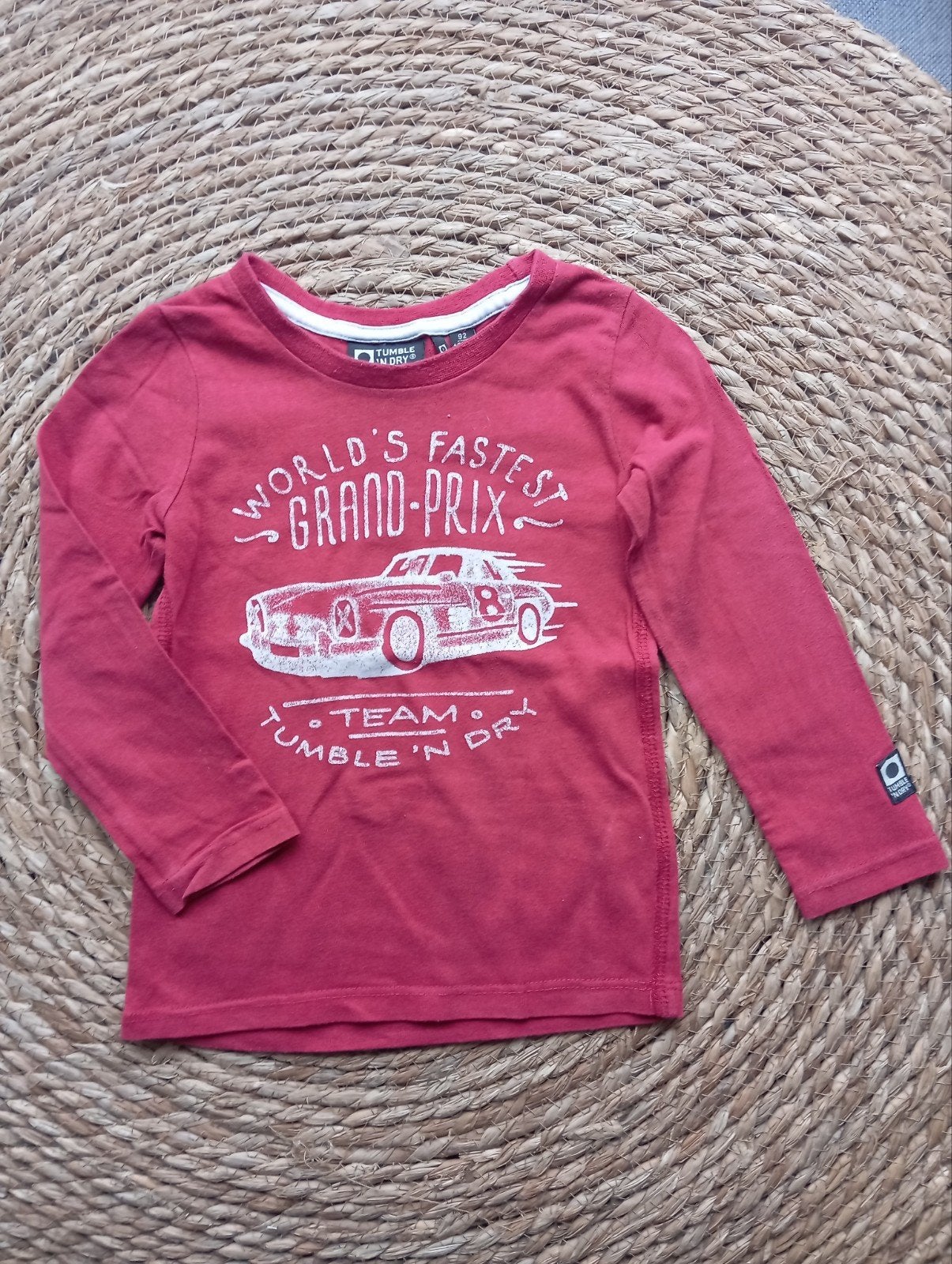 Tumble 'n Dry rood shirt met auto-opdruk - Maat 92, Tumble 'n Dry, Gebruikt, Ophalen of Verzenden, Shirt of Longsleeve