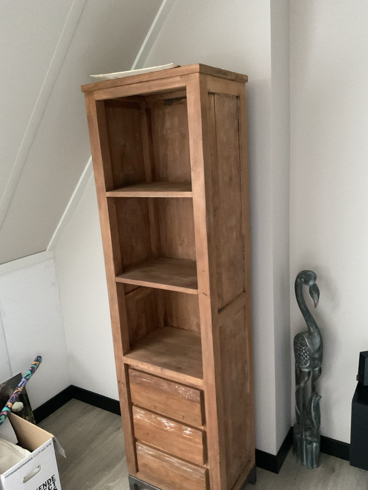 Massief houten boekenkast met lades, Ophalen, Gebruikt, 50 tot 100 cm, Met lade(s)