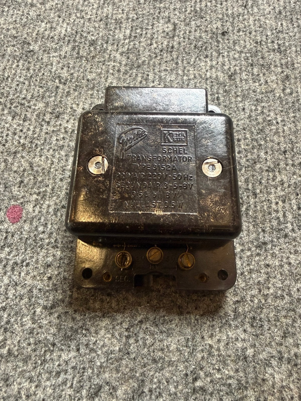 Vintage bakelieten Grothe beltransformator type 3162A 220V, Ophalen of Verzenden, Gebruikt, Bedraad