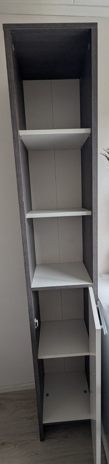 Slanke badkamerkast / kolomkast (grijs/houtlook met wit), Huis en Inrichting, Ophalen, (Half)hoge kast, Minder dan 50 cm, 150 tot 200 cm