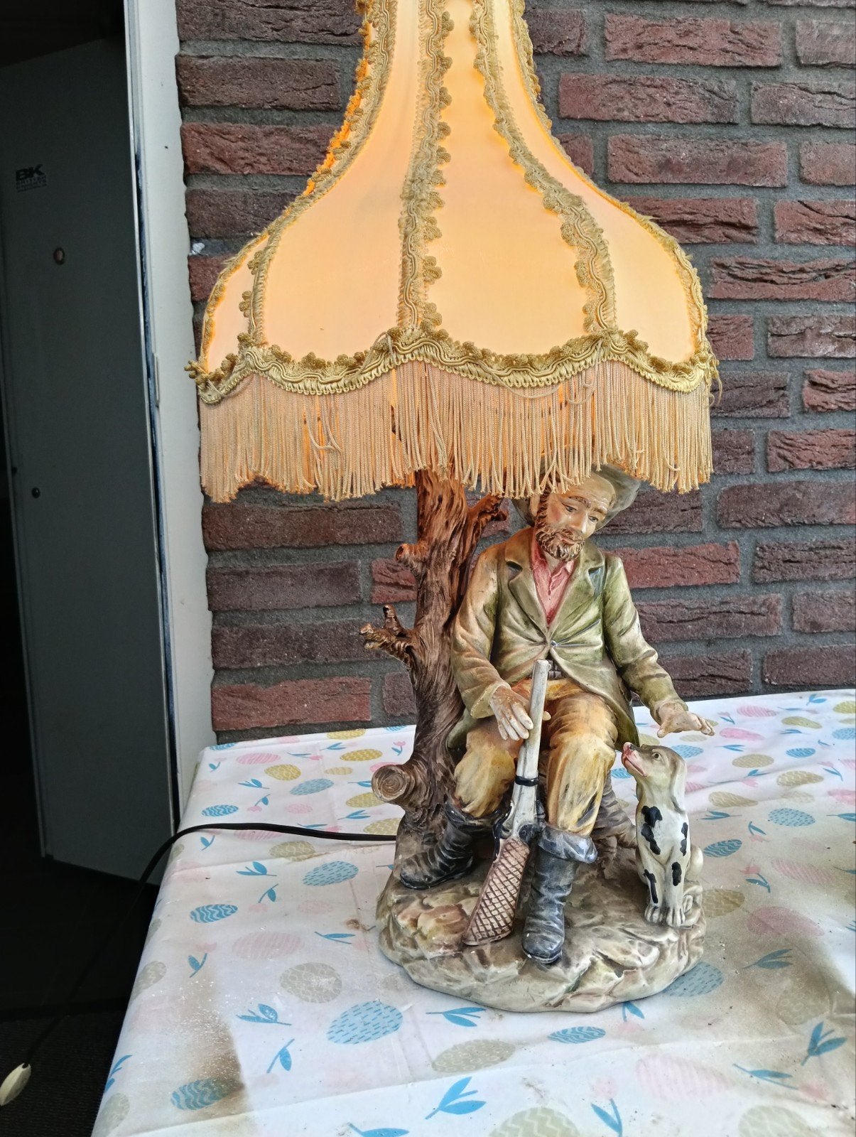 Vintage Tafellamp Jager met Hond, Vintage, Gebruikt, Meerkleurig, Ophalen of Verzenden