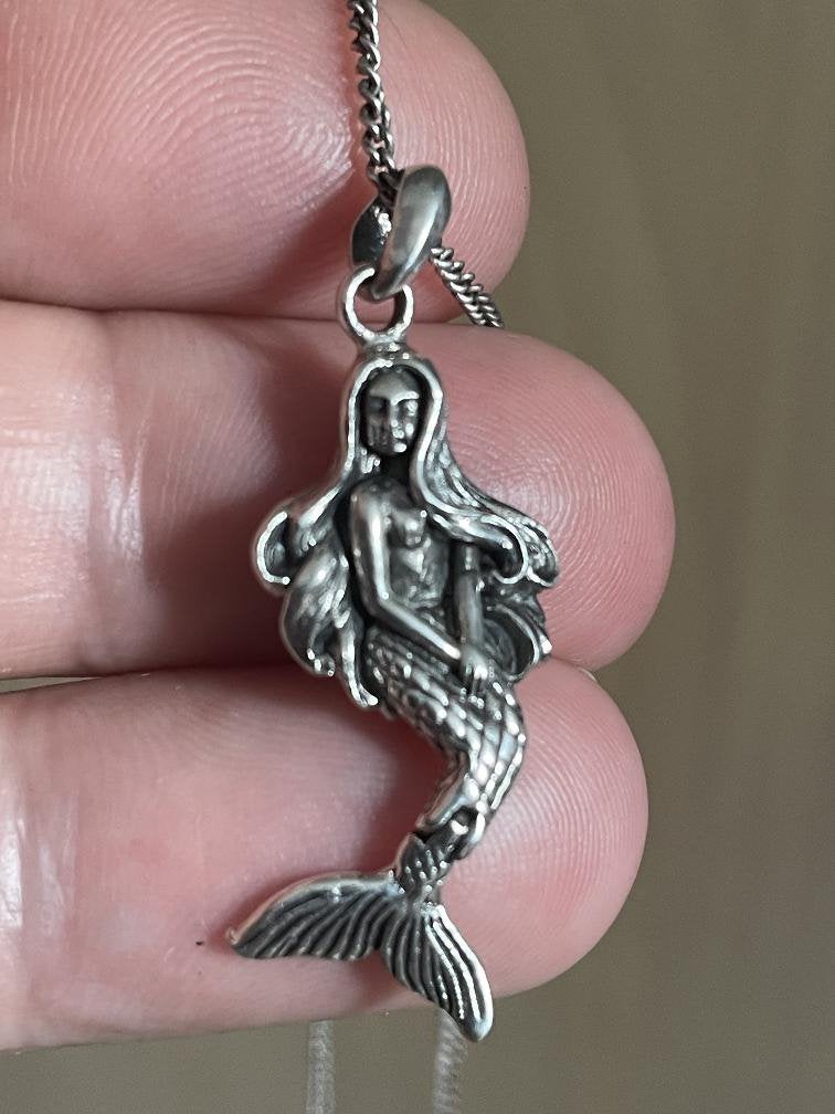 Stevige zilveren ketting met zeemeerminhanger, Ophalen of Verzenden, Zo goed als nieuw, Nvt, Nvt