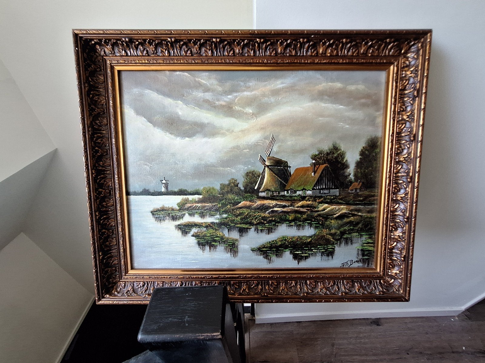 Schilderij Hollands Landschap met Molen en Water, Ophalen of Verzenden