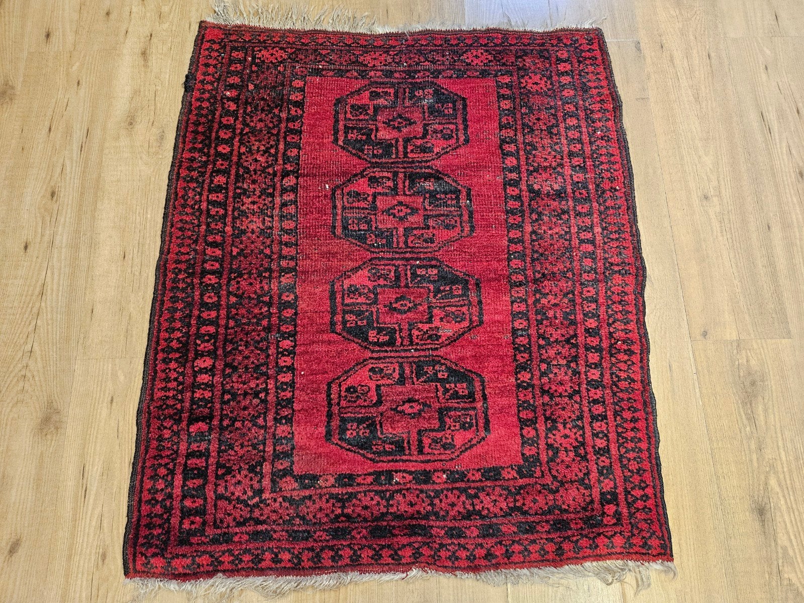 Vintage handgeknoopt perzisch tapijt bochara 120x96, Info@SlatsAntiek.nl, Tweedehands, 100 tot 150 cm, Rood