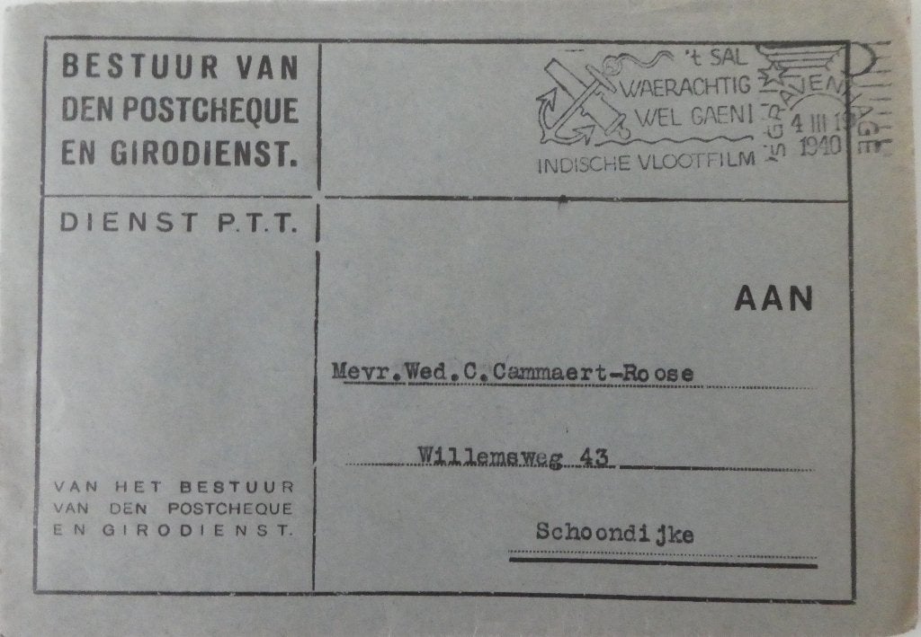 Dienstenvelop, 1940, Dienst PTT – Postcheque en girodienst, Ophalen of Verzenden, Envelop