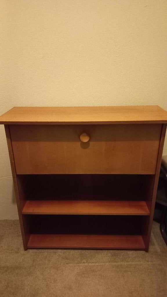 vintage houten secrétaire (klepbureau) met boekenkast, 1954, Ophalen, Gebruikt, Mid-century interieur