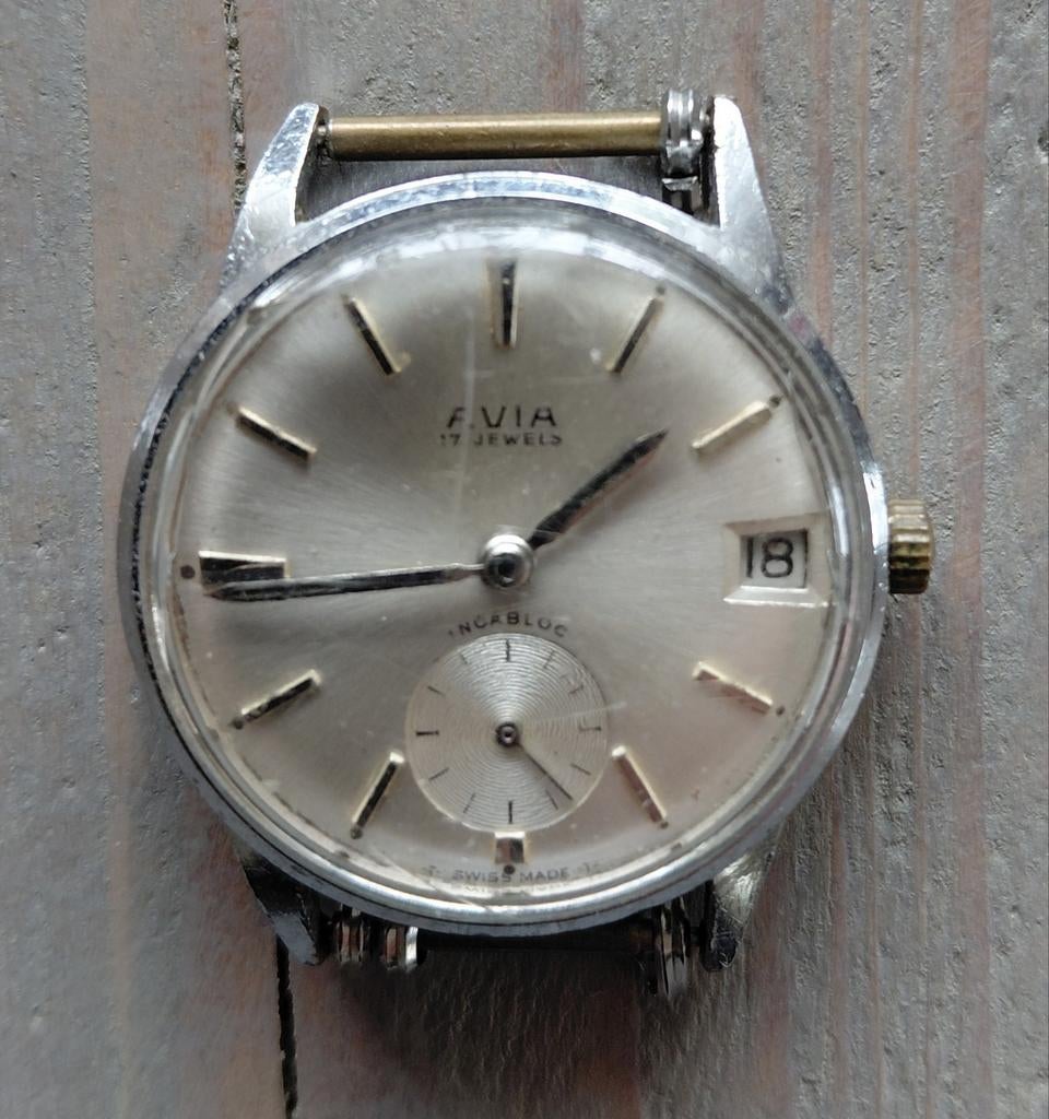 Vintage herenhorloge Avia, Ophalen of Verzenden, Gebruikt, Leer, Overige merken