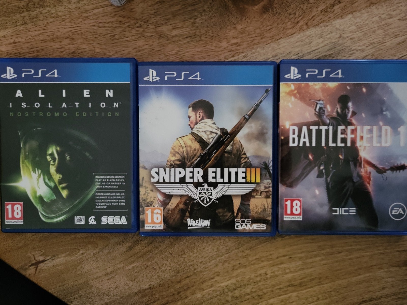 PS4 Spellen:Alien Isolation,Sniper Elite III, Battlefield 1, Gebruikt, Shooter, 1 speler, Ophalen of Verzenden