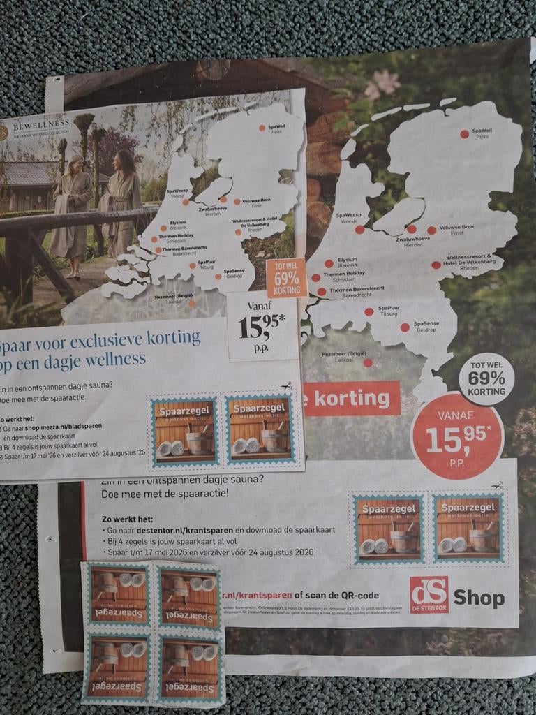 8 Zegels geldig voor 2 x Sauna bezoek met korting, Twee personen, Kortingsbon, Spa of Sauna