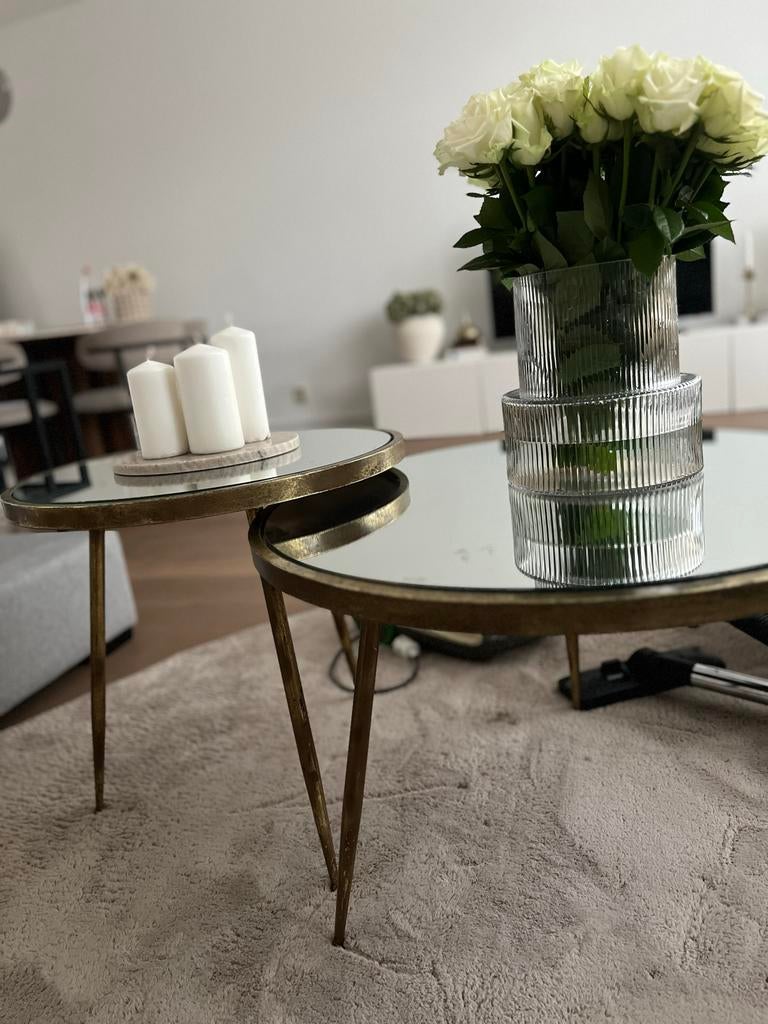 Riverdale salontafels (2 stuks) met spiegelblad, Ophalen, Gebruikt, 50 tot 100 cm, Rond