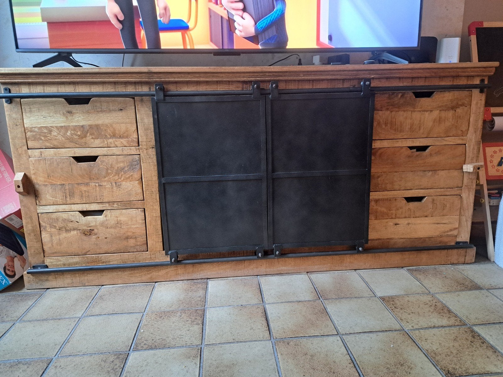 Haco Mango Houten Dressoir - 190x45x85 cm, Gebruikt, 150 tot 200 cm, Industrieel, 25 tot 50 cm
