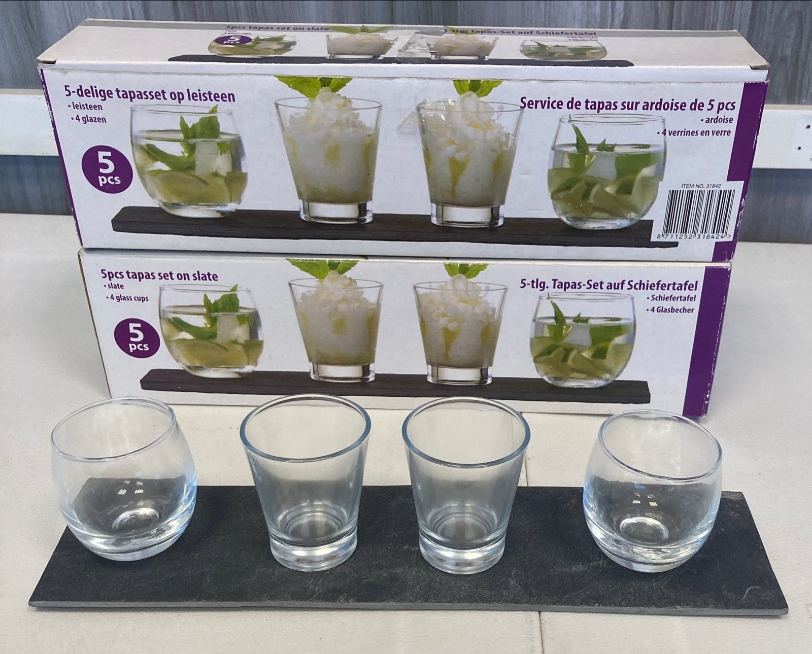 5-delige Tapasset op leisteen - Nieuw in doos, Overige typen, Nieuw, Ophalen of Verzenden, Zwart