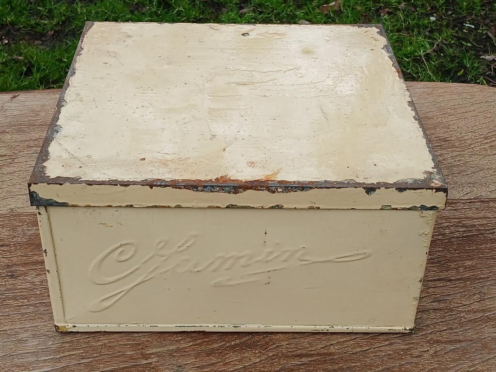 Vintage Jamin koekjesblik - Crèmekleurig, Verzamelen, Blikken, Gebruikt, Koek(jes), Overige merken, Ophalen of Verzenden