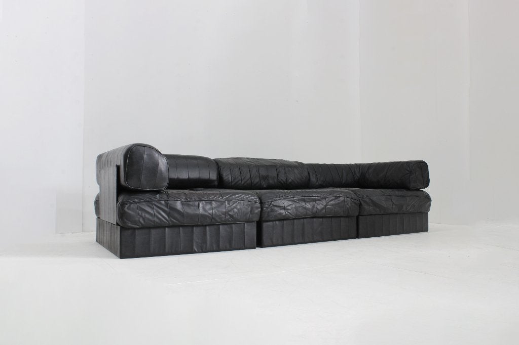Vintage De Sede DS 88 modulaire sofa zwart leer jaren 70, Huis en Inrichting, Banken | Sofa's en Chaises Longues, 250 tot 300 cm