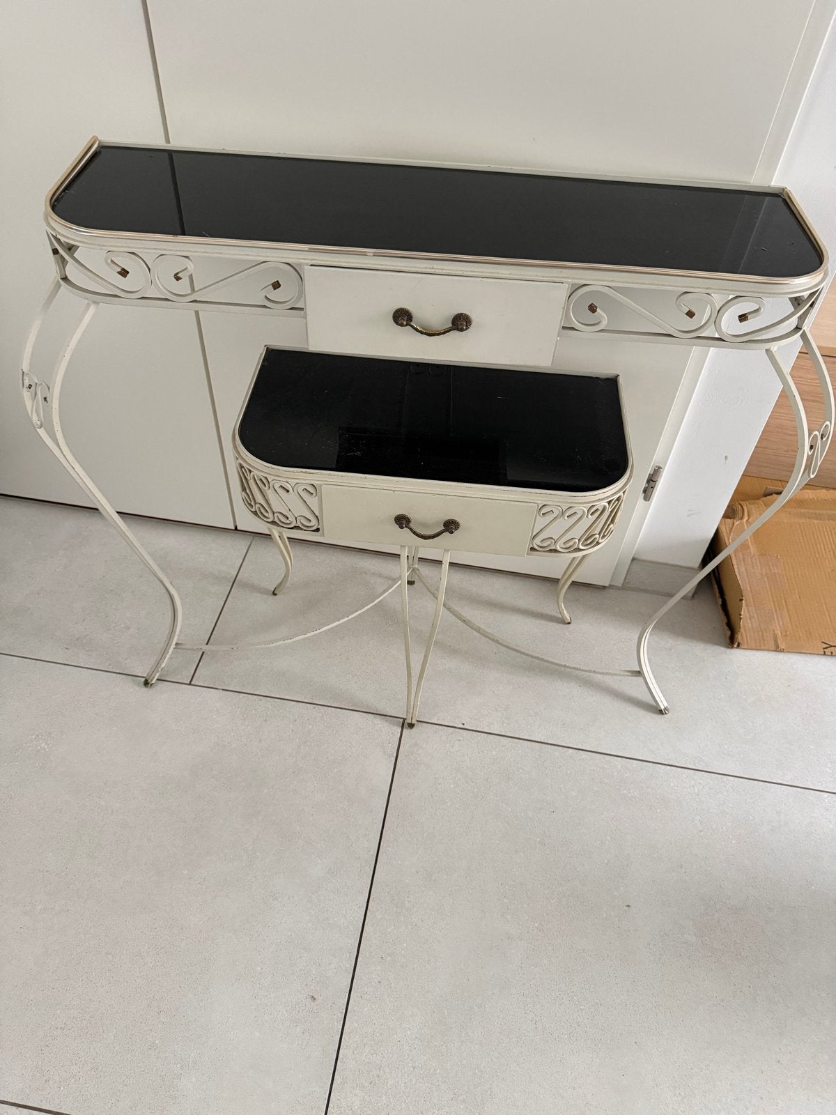 Vintage Console Tafel met Lades en Spiegel - Crème Wit, Ophalen of Verzenden