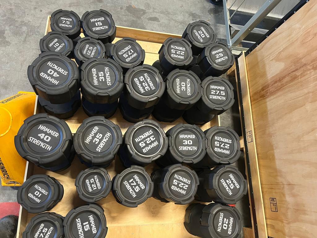 GRATIS LEVERING - Hammer Strength dumbbellset 7,5 t/m 40 kg, Ophalen, Hammer strength, Armen, Zo goed als nieuw