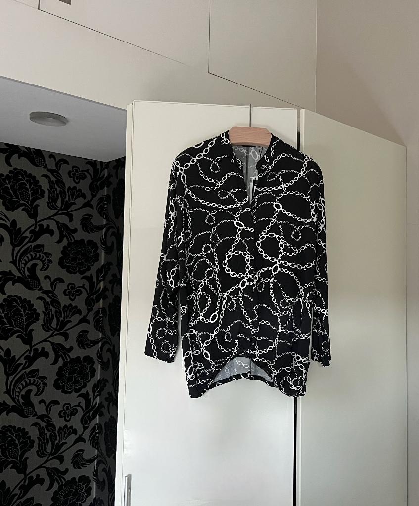 Nieuw+kaartjes: zwarte top witte schakelketting print; mt XL, Kleding | Dames, Zwart, Nieuw, Ophalen of Verzenden, Maat 46/48 (XL) of groter